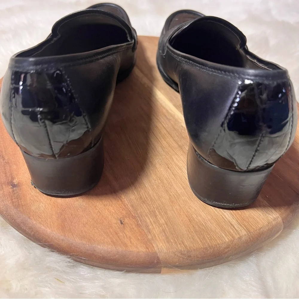 Brighton Women's Classic Black Leather Loafers with Block Heel Size 7.5